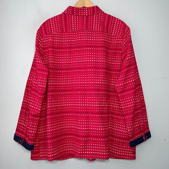 CJ Banks Womens Plus Size 2X Red White Blue Button Up Over Shirt Shacket Country - Picture 4 of 10